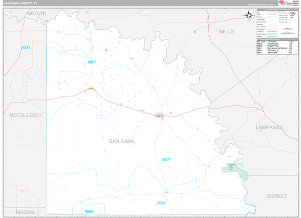 San Saba County, TX Carrier Route Wall Map
